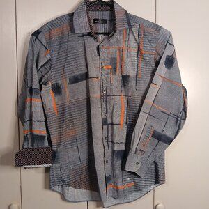 Bugatchi men shirt XL Gray/Black Designer (0674N3)